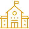 Icon of a schoolhouse, representing Education